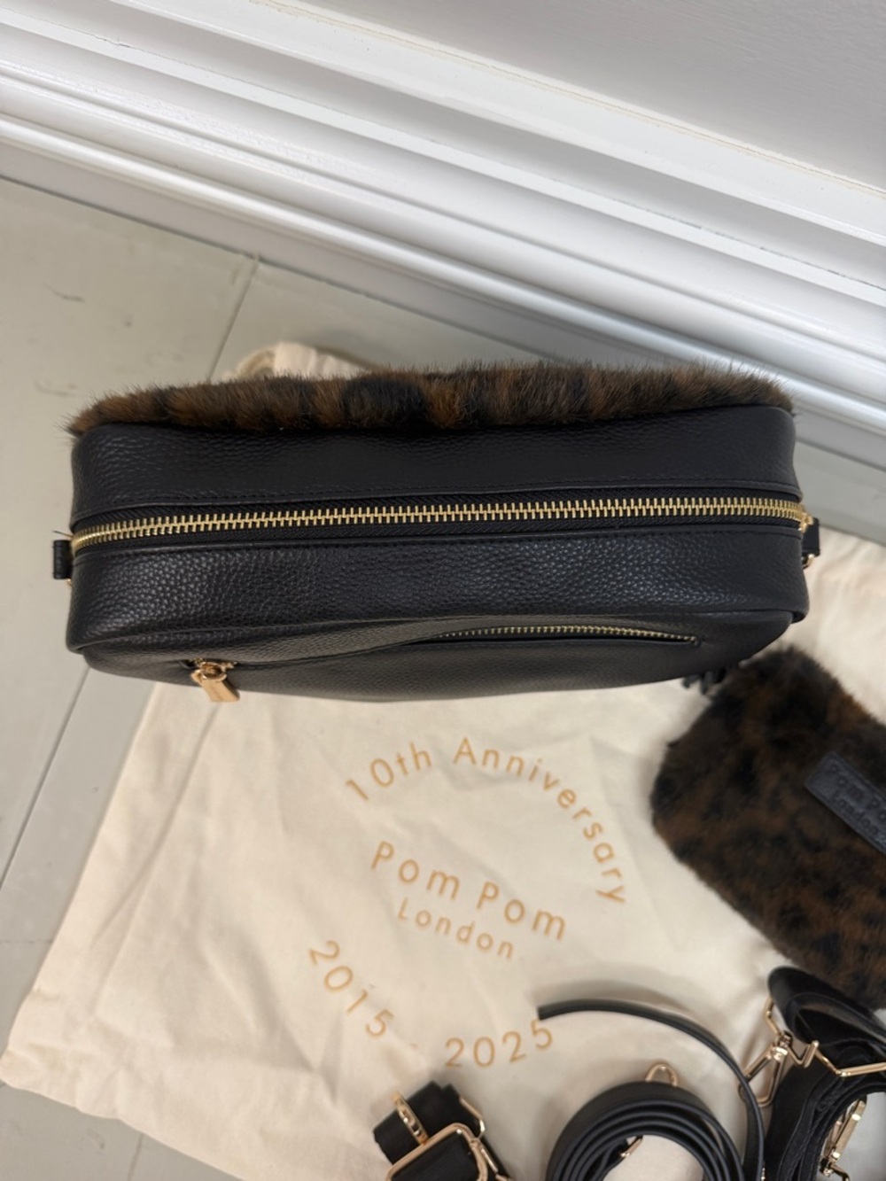 Pom Pom London City Plus Bag Leopard Print Faux Fur Black Bundle! - Picture 9 of 15